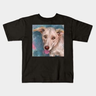 Painting of a Happy Blond Labrador With the Tongue Out on Light Blue Background Kids T-Shirt